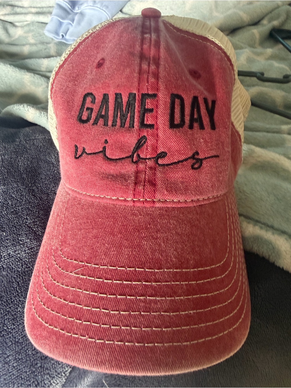 Game Day Vibes Washed Red Trucker Hat - Unbranded